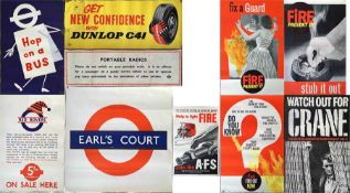 London Transport POSTERS comprising bus adverts for Dunlop C41 tyres (1960s) and 1958 'Hop on a bus'