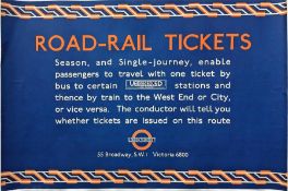 Original c1934/5 London Transport POSTER 'Road-Rail Tickets' issued for pasting on buses to