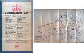 Original 1953 London Transport double-royal POSTER 'Coronation Day' detailing closed and