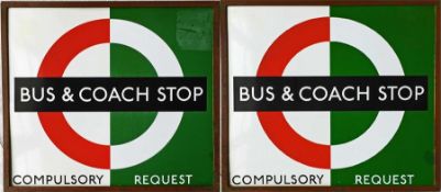 1940s/50s London Transport BUS AND COACH STOP FLAG of the flat, framed style (2 enamel plates in a