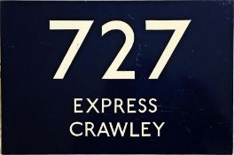 London Transport bus stop ROUTE NUMBER PLATE for Green Line route 727 Express destinated Crawley.