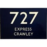 London Transport bus stop ROUTE NUMBER PLATE for Green Line route 727 Express destinated Crawley.