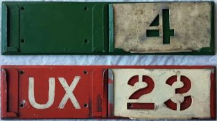 London Transport bus/coach GARAGE ALLOCATION STENCIL HOLDERS, one green (no garage code but DG (