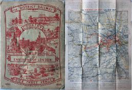 1898 District Railway COUNTRY MAP OF THE ENVIRONS OF LONDON. A pocket map, paper contained in card