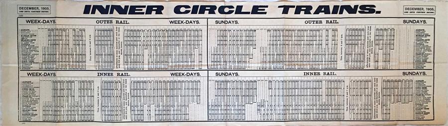 1905 London Underground Inner Circle Trains TIMETABLE POSTER. December 1905 and until further - Image 2 of 3