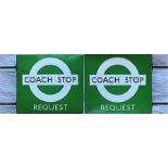 London Transport 1950s/60s enamel COACH STOP FLAG 'Request'. A traditional 'boat'-type (two-sided,