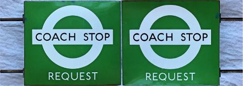 London Transport 1950s/60s enamel COACH STOP FLAG 'Request'. A traditional 'boat'-type (two-sided,