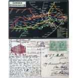 1908 London Underground POSTCARD MAP. These cards were produced for promotional purposes and this