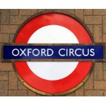 London Underground enamel PLATFORM ROUNDEL from Oxford Circus Station. This is a medium-size sign