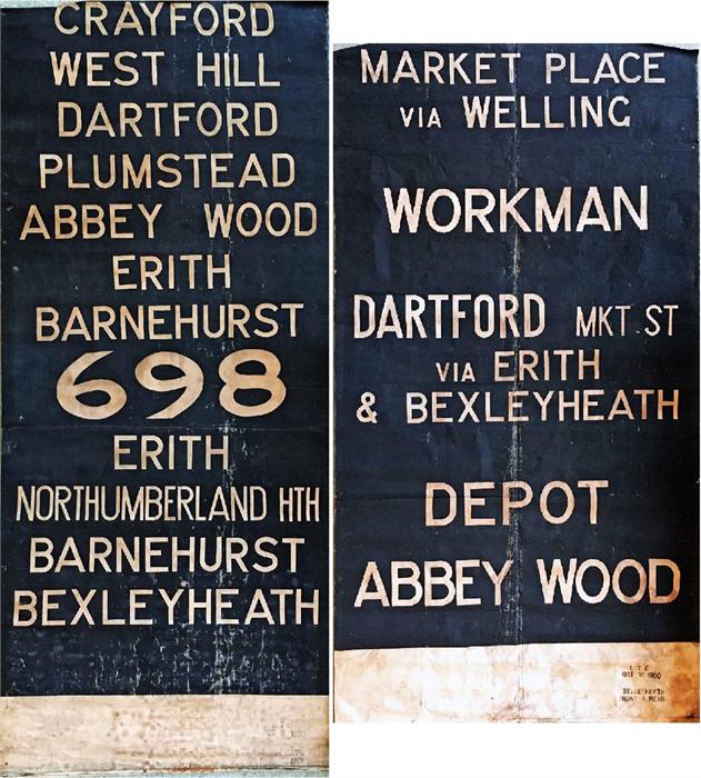 London Transport Charlton-manufactured TROLLEYBUS DESTINATION BLINDS (sections) from Bexleyheath - Image 3 of 3