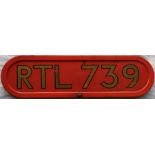 London Transport bus FLEETNUMBER BONNET PLATE from Metro-Cammell-bodied Leyland RTL 739. The