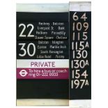 London Transport bus DESTINATION BLINDS comprising a Routemaster 'LL' blind (side/rear box) from