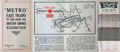 1924 Metropolitan Railway FOLD-OUT CARD 'Fast Trains to and from the British Empire Exhibition'.