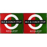 London Transport 1950s/60s enamel BUS & COACH STOP FLAG 'Request'. A traditional 'boat'-type (two-