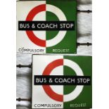 London Transport 1950s/60s enamel BUS & COACH STOP FLAG 'Bus Compulsory, Coach Request'. A