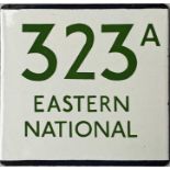 London Transport bus stop enamel E-PLATE for route 323A 'Eastern National' in green lettering.
