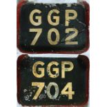 London Transport Trolleybus rear REGISTRATION PLATES GGP 702 & GGP 704 from 1941 Leyland/MCW P1-