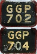 London Transport Trolleybus rear REGISTRATION PLATES GGP 702 & GGP 704 from 1941 Leyland/MCW P1-