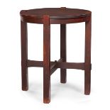 Gustav Stickley, lamp table, #436, Eastwood, NY, oak, signed with early red box mark, 24"dia x 28"