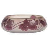 Emile Galle (1846-1904), Violets low vase or bowl, France, fire-polished cameo glass, signed, 3.75"