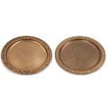 Tiffany Studios, Abalone chargers, #1730, two, New York, NY, dore bronze, abalone, stamped