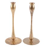 Robert Riddle Jarvie (1865-1941), Theta candlesticks, pair, Chicago, IL, brass, signed, 6"dia x 12.