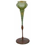 Tiffany Studios, floriform vase, #37040, New York, NY, bronze base, Favrile glass, stamped