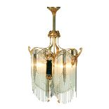 After Hector Guimard (1847-1942), chandelier, gilt bronze, glass, 22"w x 10"d x 36"h (overall),