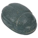 Grueby Faience Company, Scarab paperweight, Boston, MA, matte blue glazed ceramic, impressed mark,