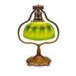 Tiffany Studios, Zodiac lamp: damascene shade on base, #661, New York, NY, bronze, Favrile glass,