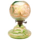 Victorian Period, oil lamp, cameo cut glass, enamel, unsigned, overall: 11"w x 15.5"h A couple of