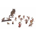 Austrian, cold-painted bronze articles, group of thirteen items: 8-piece mouse band includes