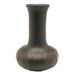 Hampshire, vase, #124, Keene, NH, polychrome glazed ceramic, marked, 7"w x 9.5"h Of bottle form with