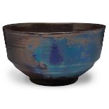 Pewabic, bowl, Detroit, MI, metallic glazed ceramic, marked, 8.5"dia x 4.5"h Unusual footed and