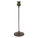 Tiffany Studios, blown-out candlestick, #12, New York, NY, bronze, green Favrile glass, stamped,