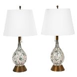 Italian, table lamps, pair, 1950s, glazed ceramic, brass, unsigned, 14''dia x 27''h each No chips