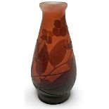 Galle, Floral vase, Nancy, France, cameo cut glass, signed, 1.75"dia x 3.75"h Purple on red