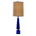 Murano Glass, table lamp, Italy, 1960s, transparent cobalt blue glass, brass, unsigned, conical body