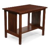 Gustav Stickley, spindle table, #655, Eastwood, NY, oak, unsigned, 36"w x 23.5"d x 29"h