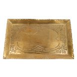 Carence Crafters, tray, Chicago, IL, acid-etched brass, stamped marks, Arts & Crafts foliate
