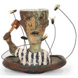 Wesley Anderegg, (American, b. 1958), Fly Swatter Man, 1994, ceramic and mixed media, signed and