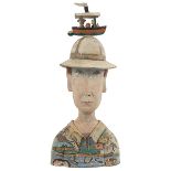 Peter VandenBerge, (Dutch/American, b. 1935), Untitled (Man with Boat on Head), ceramic, 45"h x 18"w