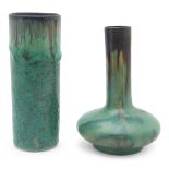 Fulper Pottery Co., vases, two, Flemington, NJ, polychrome glazed ceramic, marked, 2.5"dia x 6"h