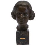 After Louis Icart (1880-1950) Fanny bust, bronze, unsigned, 8.5"w x 17"h Marble base. Good