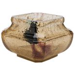 French Art Deco, vase, crackled glass, 5.25"sq x 4"h Of square form with canted corners, with