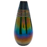 Mazzega, vase, Murano, Italy, iridescent glass with applied trim, paper Mazzega Murano label, 5.5"
