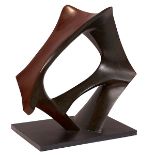 Modernist, maquette/sculpture, 1960s-70s, bronze with blackened interior patina, slate base,