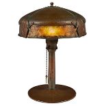 The Roycrofters, lamp, #902, East Aurora, NY, copper, mica, signed with orb, 10.5"dia x 14"h The