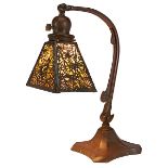 The Handel Lamp Company, Pine Needle desk lamp, Meriden, CT, leaded glass, bronzed metal, shade