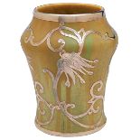 Clifton, vase, Clifton, NJ, 1905, silver overlay, ceramic, signed, 4.5"h x 3.5"w Good crystalline
